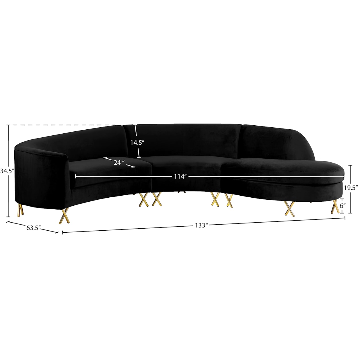 Meridian Furniture Serpentine 3pc. Sectional