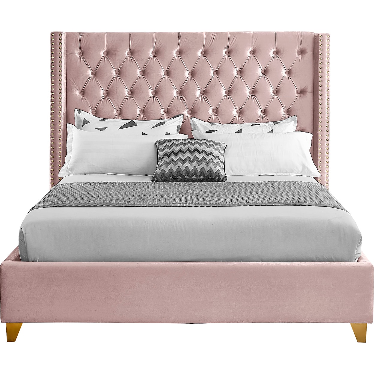 Meridian Furniture Barolo Upholstered Pink Velvet Queen Bed