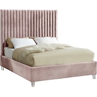 Contemporary Candace King Bed Pink Velvet
