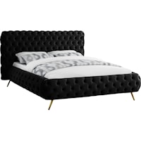 Contemporary Upholstered Black Velvet Queen Bed with Tufting