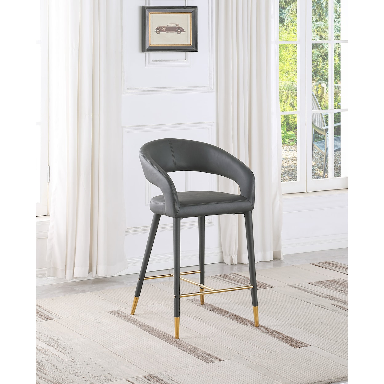Meridian Furniture Destiny Upholstered Grey Faux Leather Counter Stool