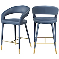 Contemporary Upholstered Navy Faux Leather Counter Stool