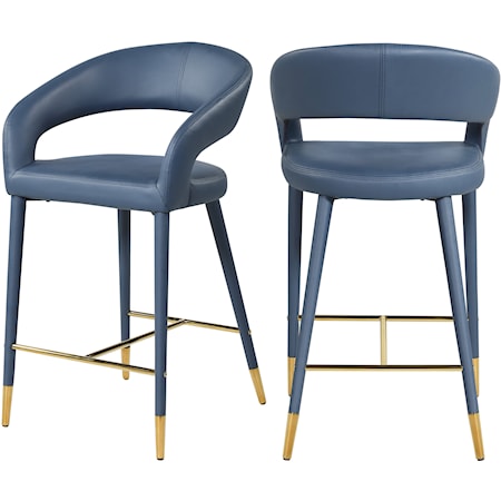 Contemporary Upholstered Navy Faux Leather Counter Stool