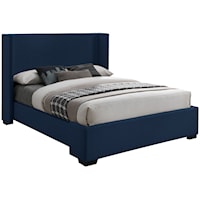 Oxford Navy Linen Textured Fabric King Bed (3 Boxes)