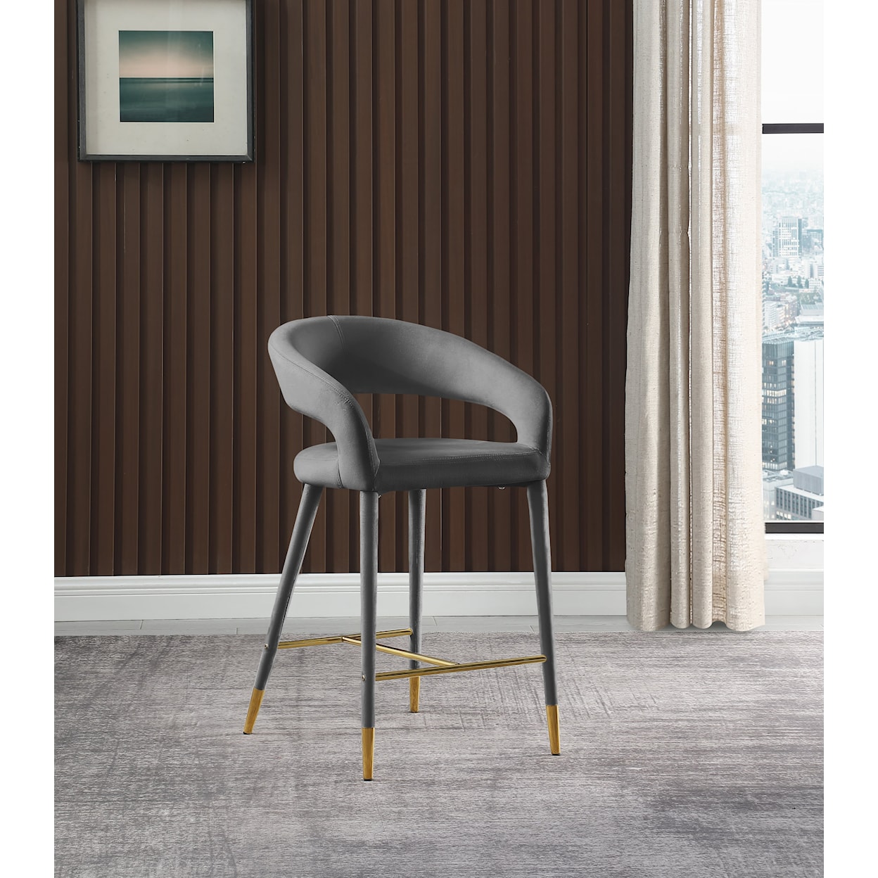 Meridian Furniture Destiny Upholstered Grey Velvet Counter Stool