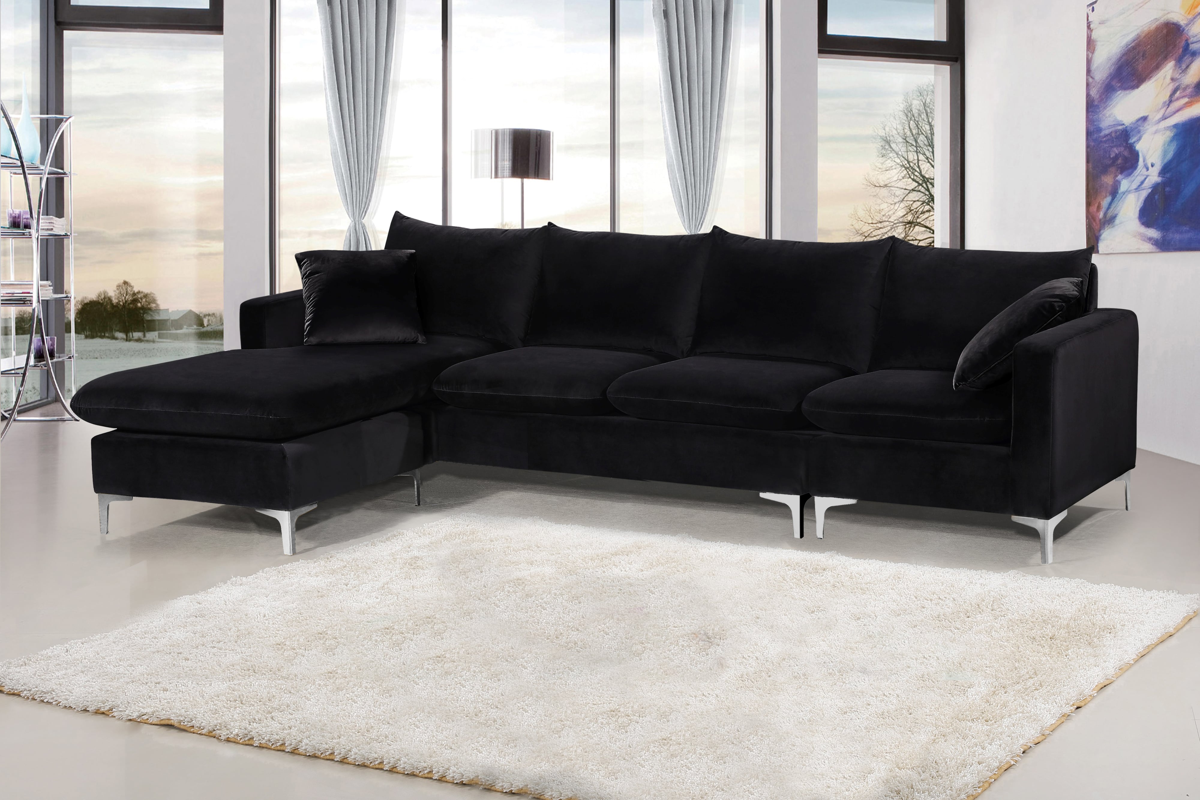 Meridian Furniture Naomi 636BlackSectional Naomi Black Velvet 2Pc. Reversible Sectional