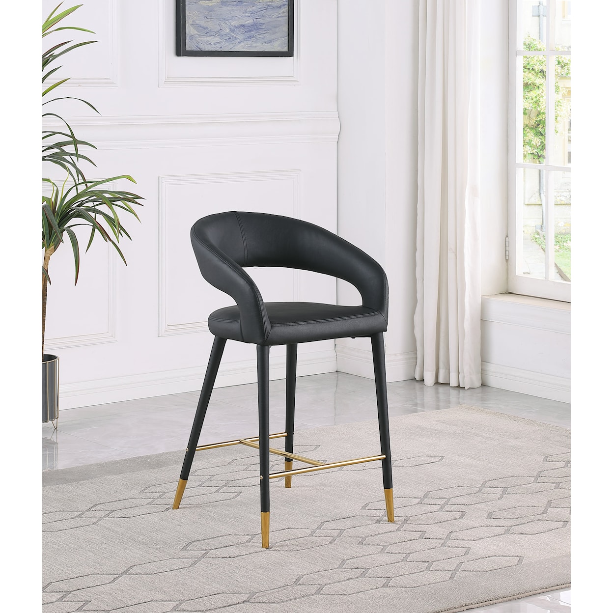 Meridian Furniture Destiny Upholstered Black Faux Leather Counter Stool