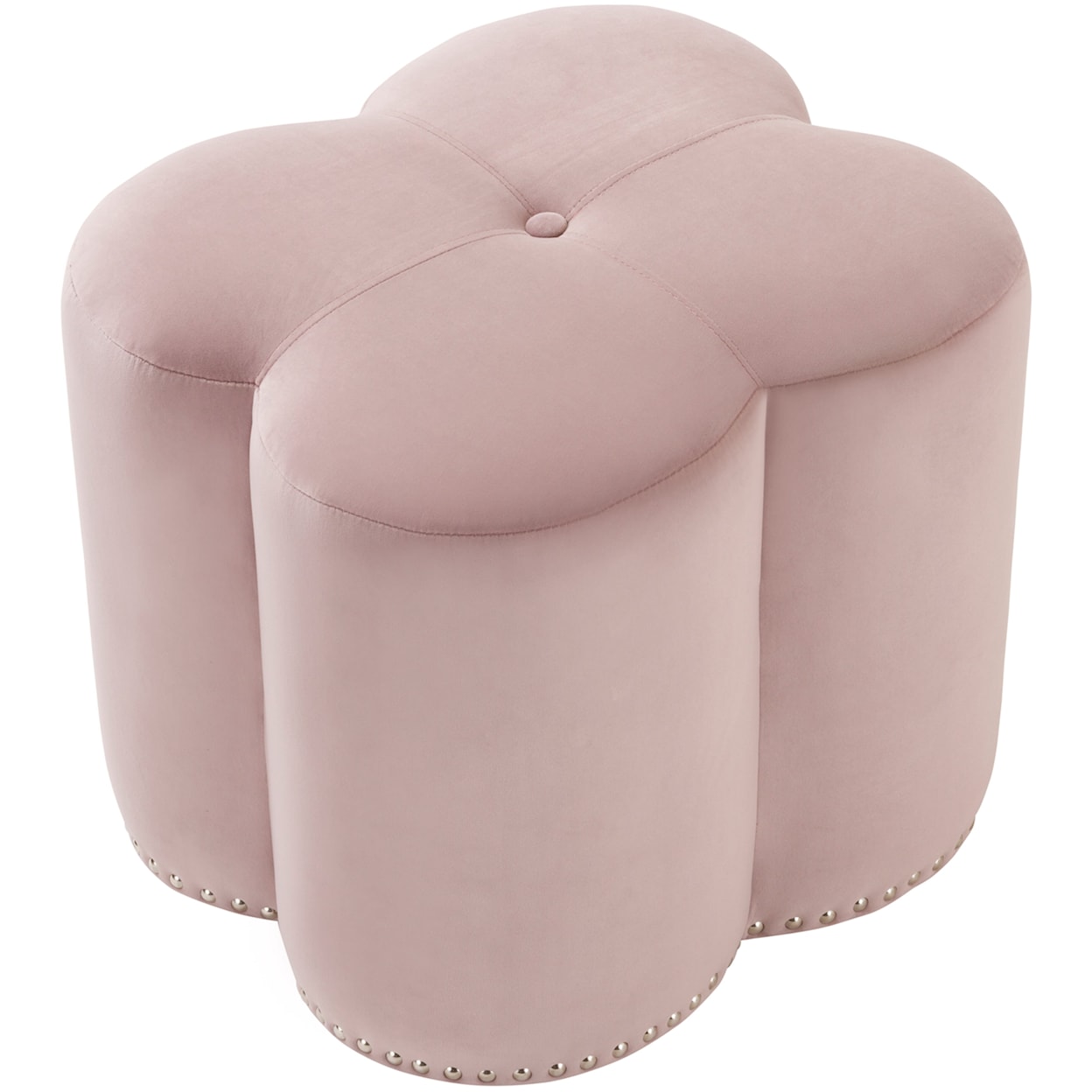 Meridian Furniture Clover Pink Velvet Accent Ottoman with Nailheads