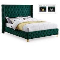 Savan Green Velvet Queen Bed