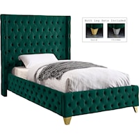 Savan Green Velvet Twin Bed