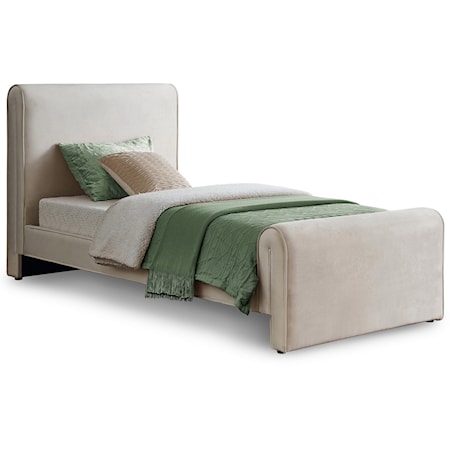 Sloan Cream Velvet Twin Bed (3 Boxes)