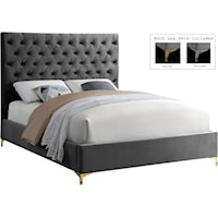 Contemporary Grey Velvet Upholstered Queen Bed with Tufted Headboard