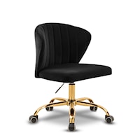 Contemporary Black Velvet Swivel Office Chair with Gold Base