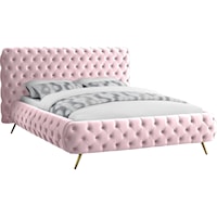 Contemporary Upholstered Pink Velvet Queen Bed with Tufting