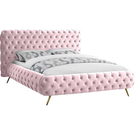 Upholstered Pink Velvet King Bed