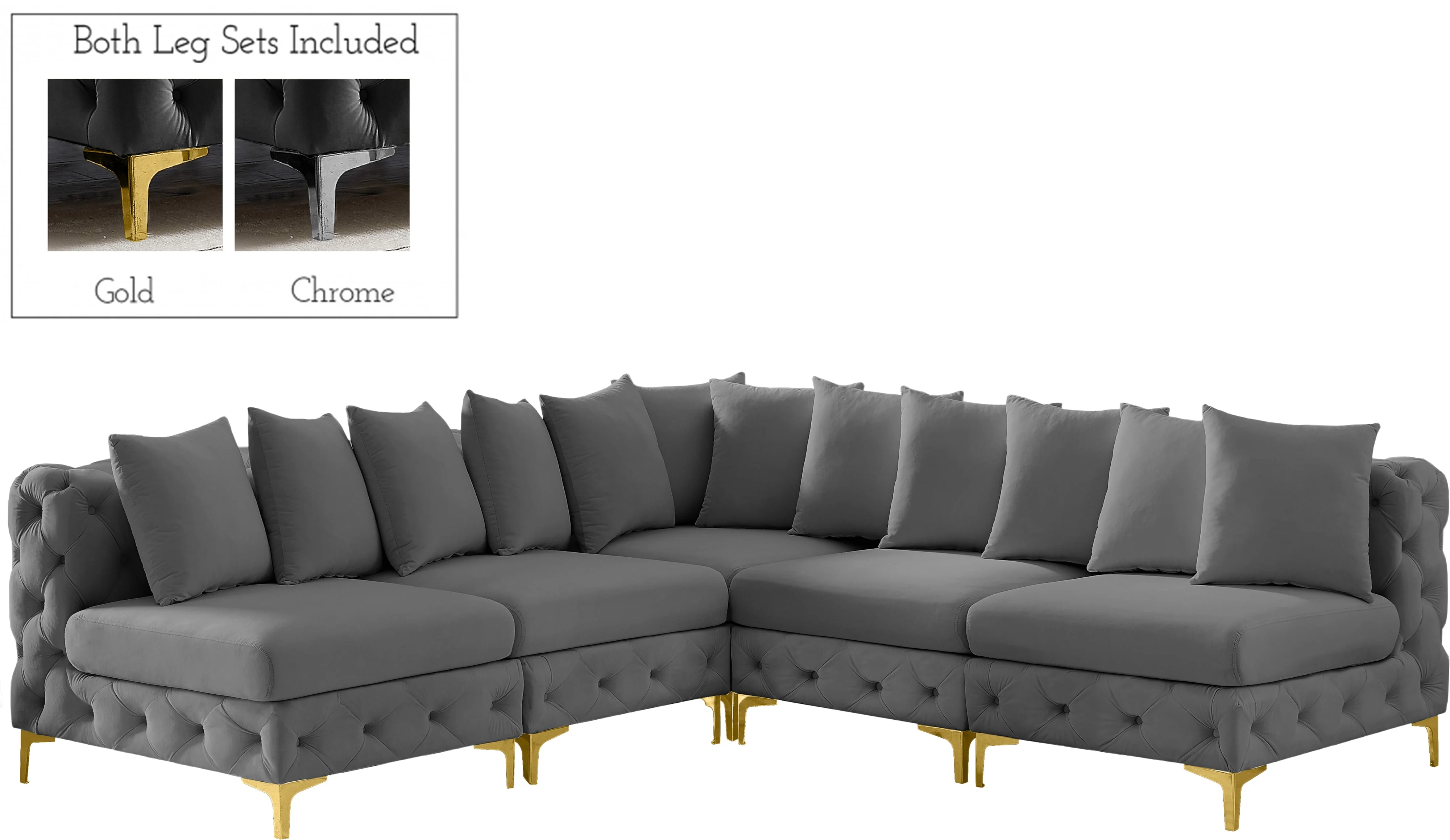 Meridian Furniture Tremblay 686GreySec5B Tremblay Grey Velvet Modular