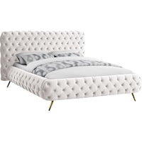 Contemporary Upholstered Cream Velvet Queen Bed with Tufting