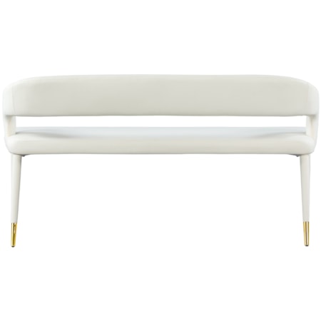 Upholstered White Faux Leather Bench