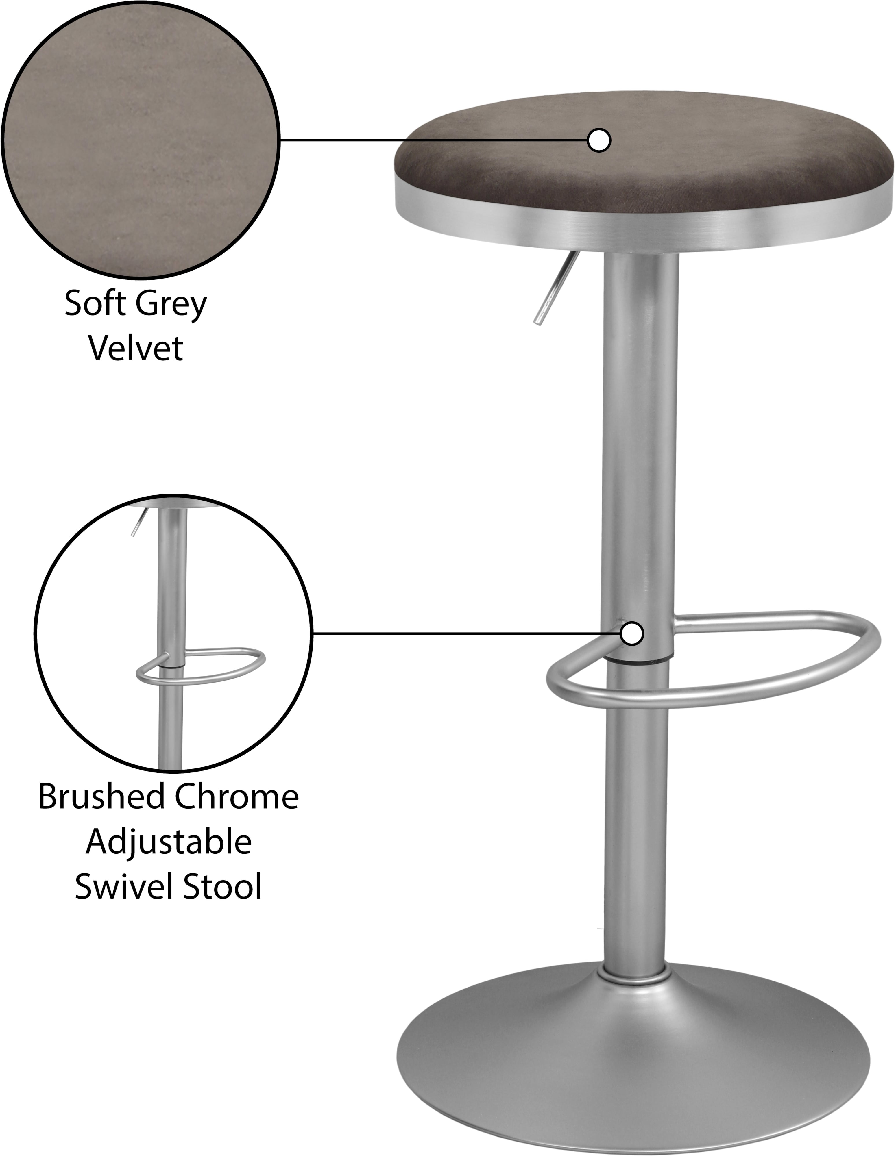 Meridian Furniture Brody 956GreyC Contemporary Velvet Adjustable Stool
