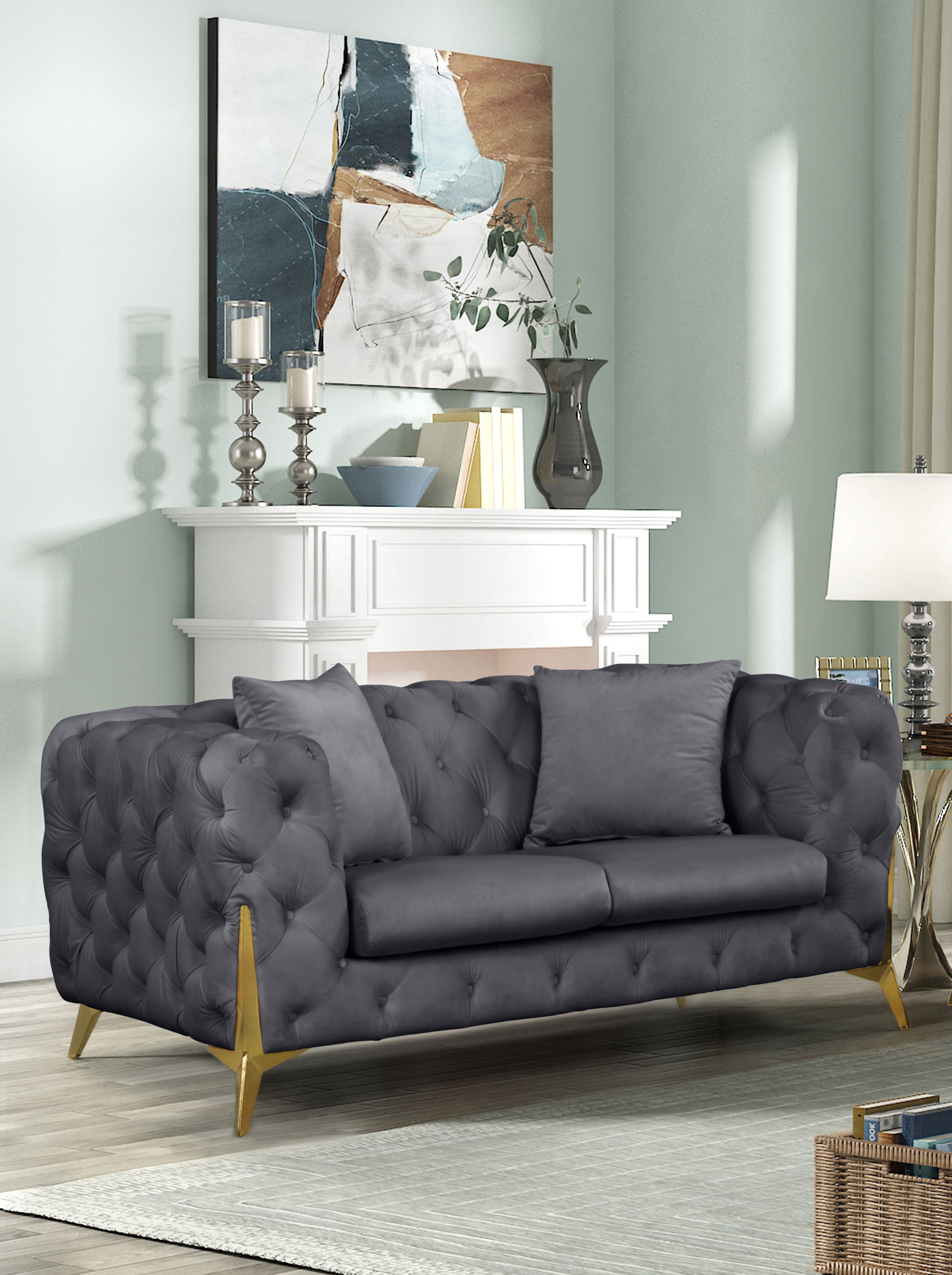 Meridian Furniture Kingdom 695GreyL Kingdom Grey Velvet Loveseat