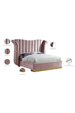 Meridian Furniture Flora Contemporary Upholstered Pink Velvet King Bed with Channel-Tufting