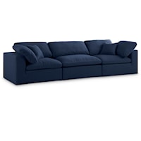 Serene Navy Linen Textured Fabric Deluxe Comfort Modular Sofa