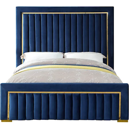 Contemporary Dolce Queen Bed Navy Velvet