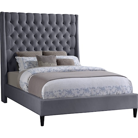 Upholstered Grey Velvet Queen Bed 