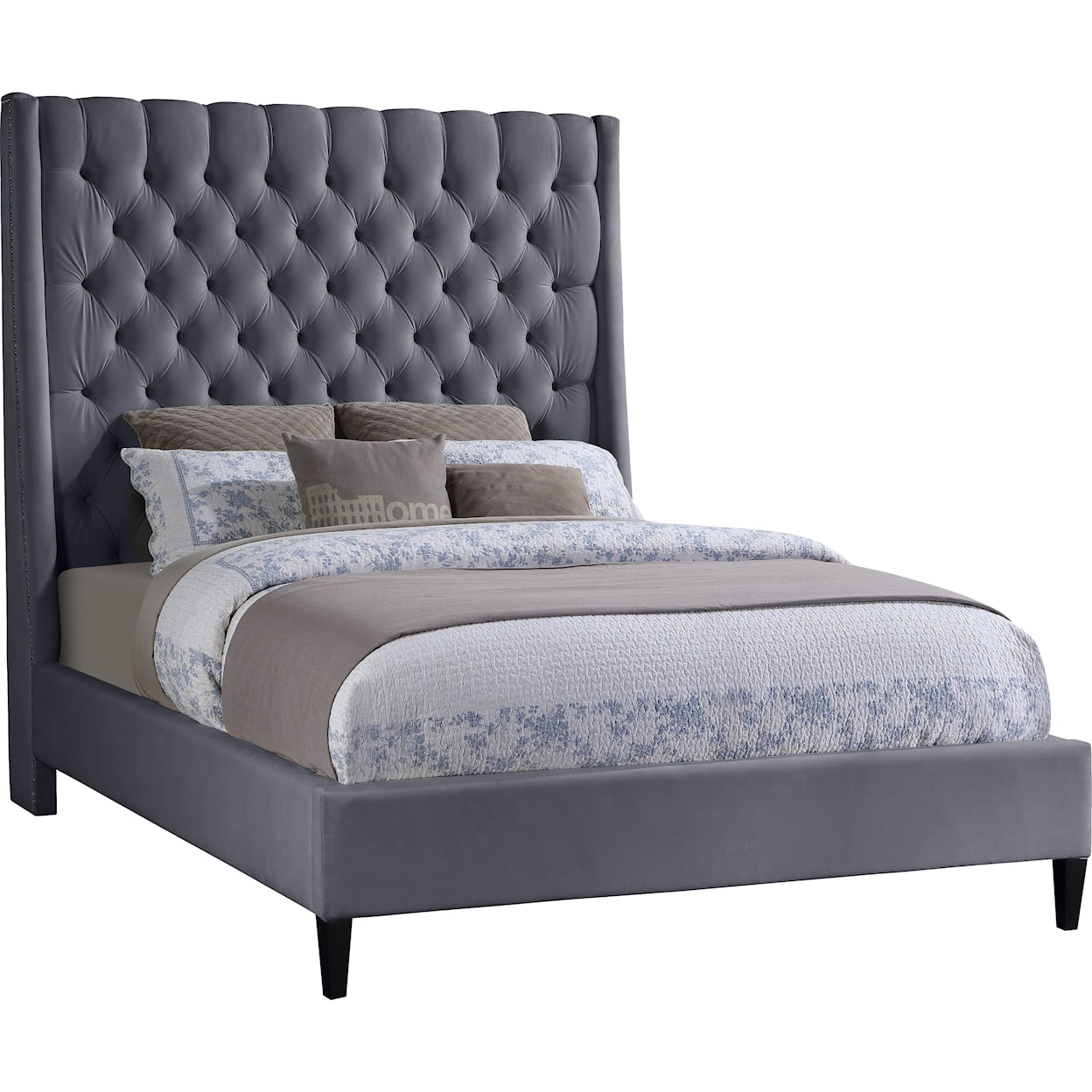 Meridian Furniture Fritz Upholstered Grey Velvet Queen Bed 