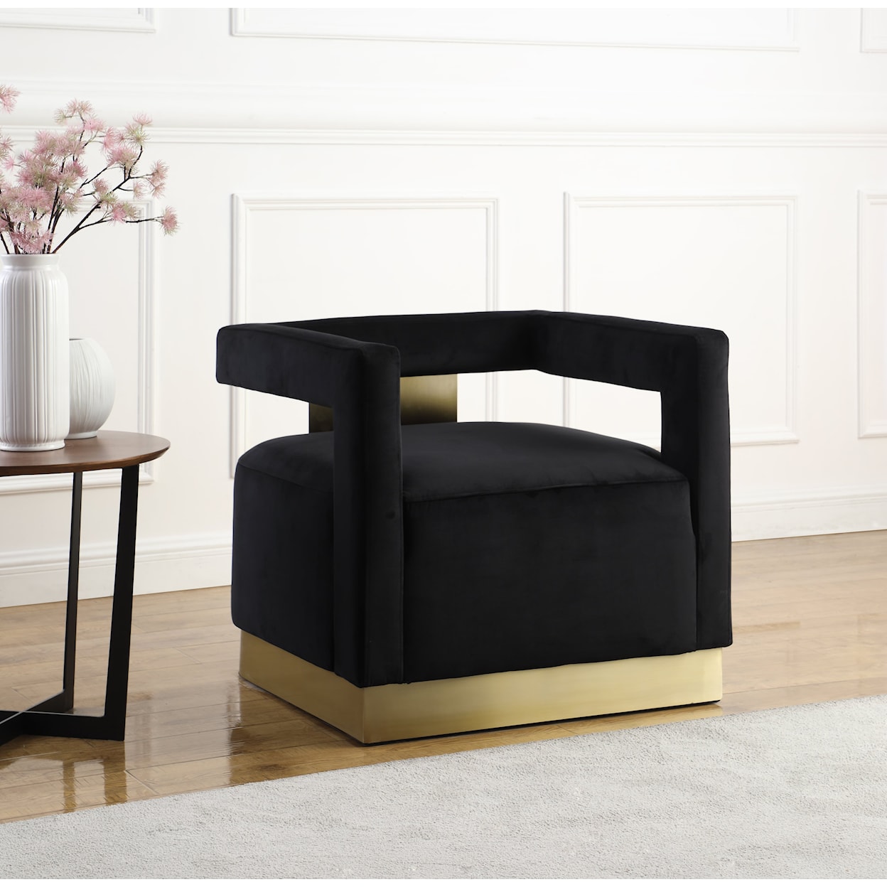 Meridian Furniture Armani Black Velvet Accent Chair with Gold Base