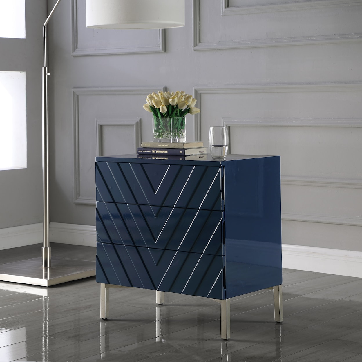 Meridian Furniture Collette Navy Side Table with 3 Drawers