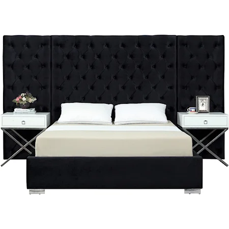 Grande Black Velvet Queen Bed (3 Boxes)