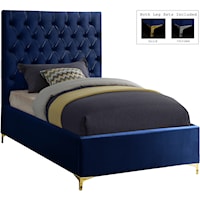 Contemporary Navy Velvet Upholstered Twin Bed with Tufted Headboard