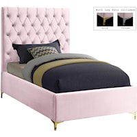 Contemporary Pink Velvet Upholstered Twin Bed with Tufted Headboard