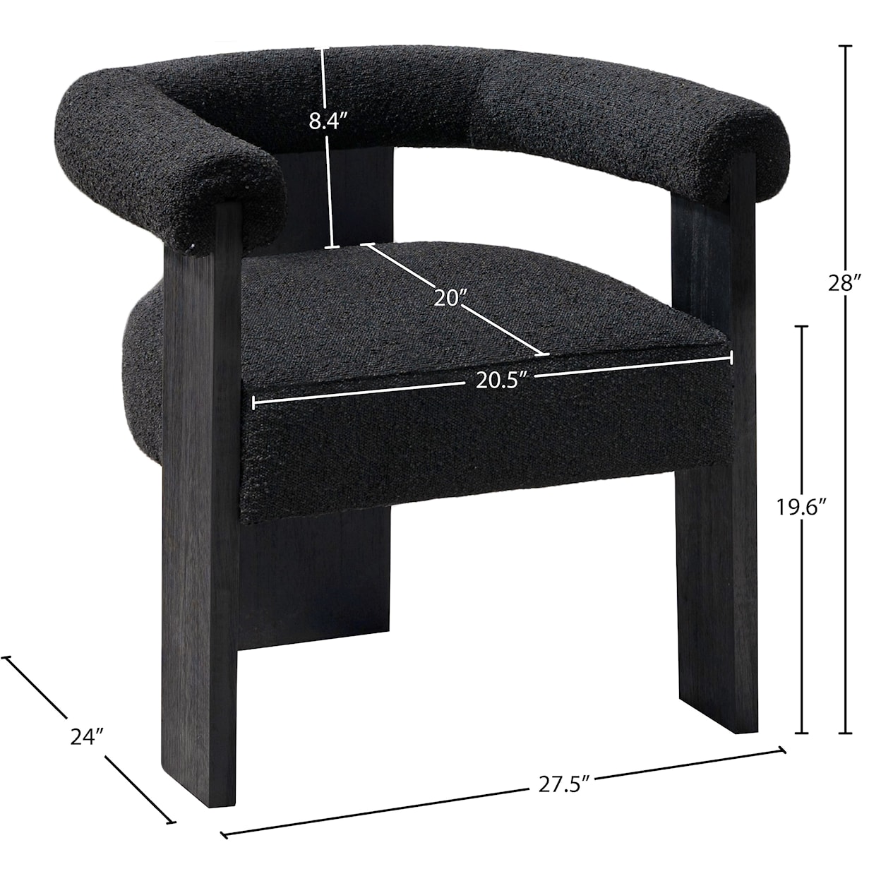 Meridian Furniture Barrel Fabric Barrel Dining Chair with Black Frame