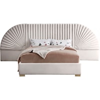 Contemporary Upholstered Cream Velvet Queen Bed with Removable Panels