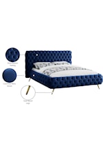Meridian Furniture Delano Contemporary Upholstered Cream Velvet Queen Bed with Tufting