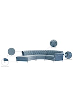 Meridian Furniture Anabella Contemporary Velvet 3-Piece Sectional with Tufting