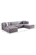 Meridian Furniture Coco 3-Piece Grey Velvet Sectional Sofa with Tufting