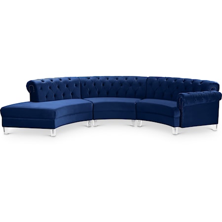 Velvet 3-Piece Sectional with Tufting