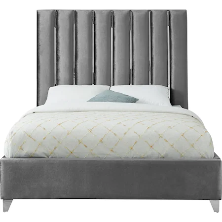 Enzo Grey Velvet Queen Bed