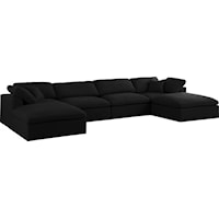 Serene Black Linen Textured Fabric Deluxe Comfort Modular Sectional