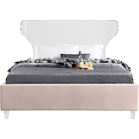 Contemporary Ghost King Bed Pink Velvet