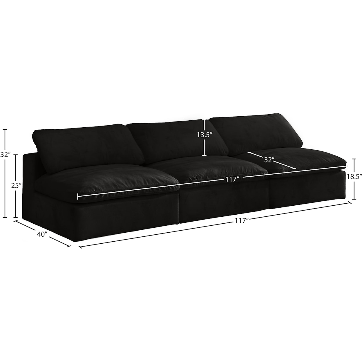 Meridian Furniture Cozy Comfort Modular Armless Sofa