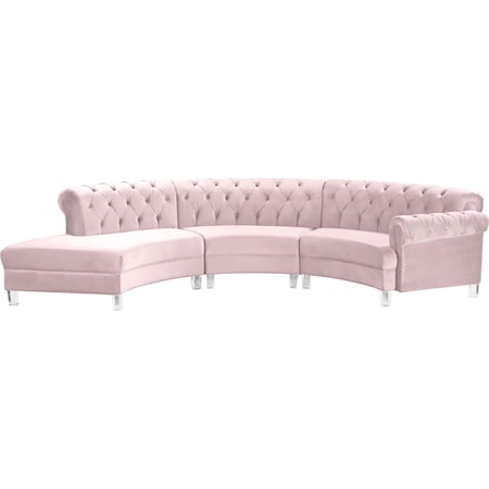 Velvet 3-Piece Sectional with Tufting