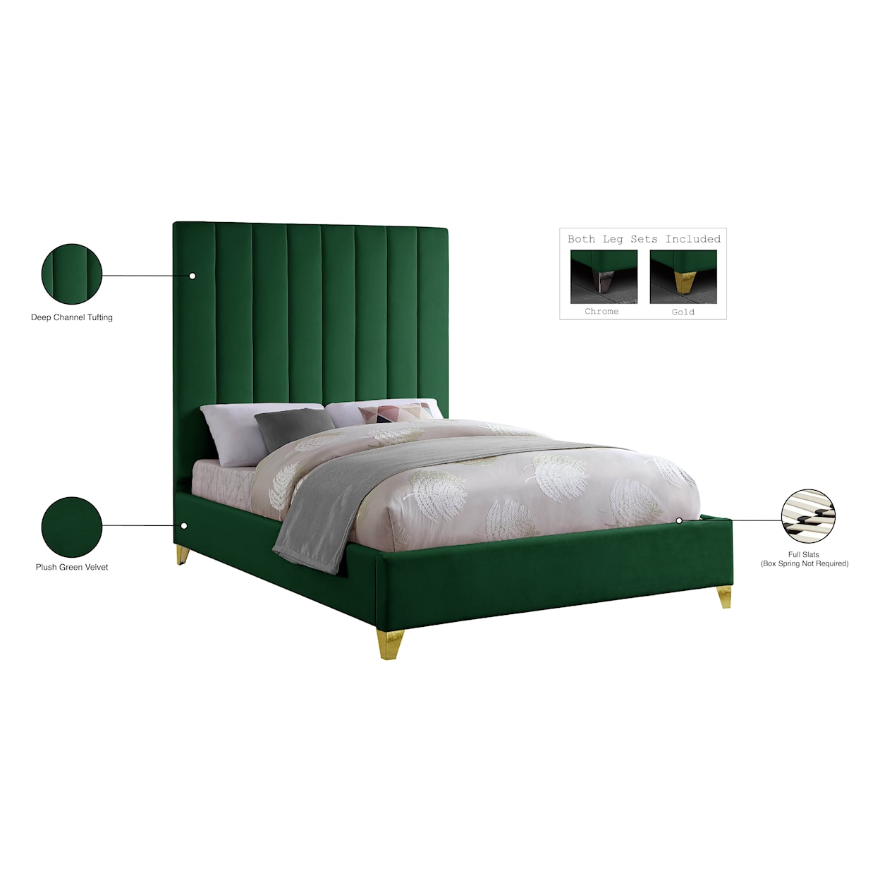 Meridian Furniture Via Queen Panel Bed with Channel Tufting