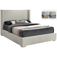 Royce Beige Linen Textured Fabric King Bed (3 Boxes)