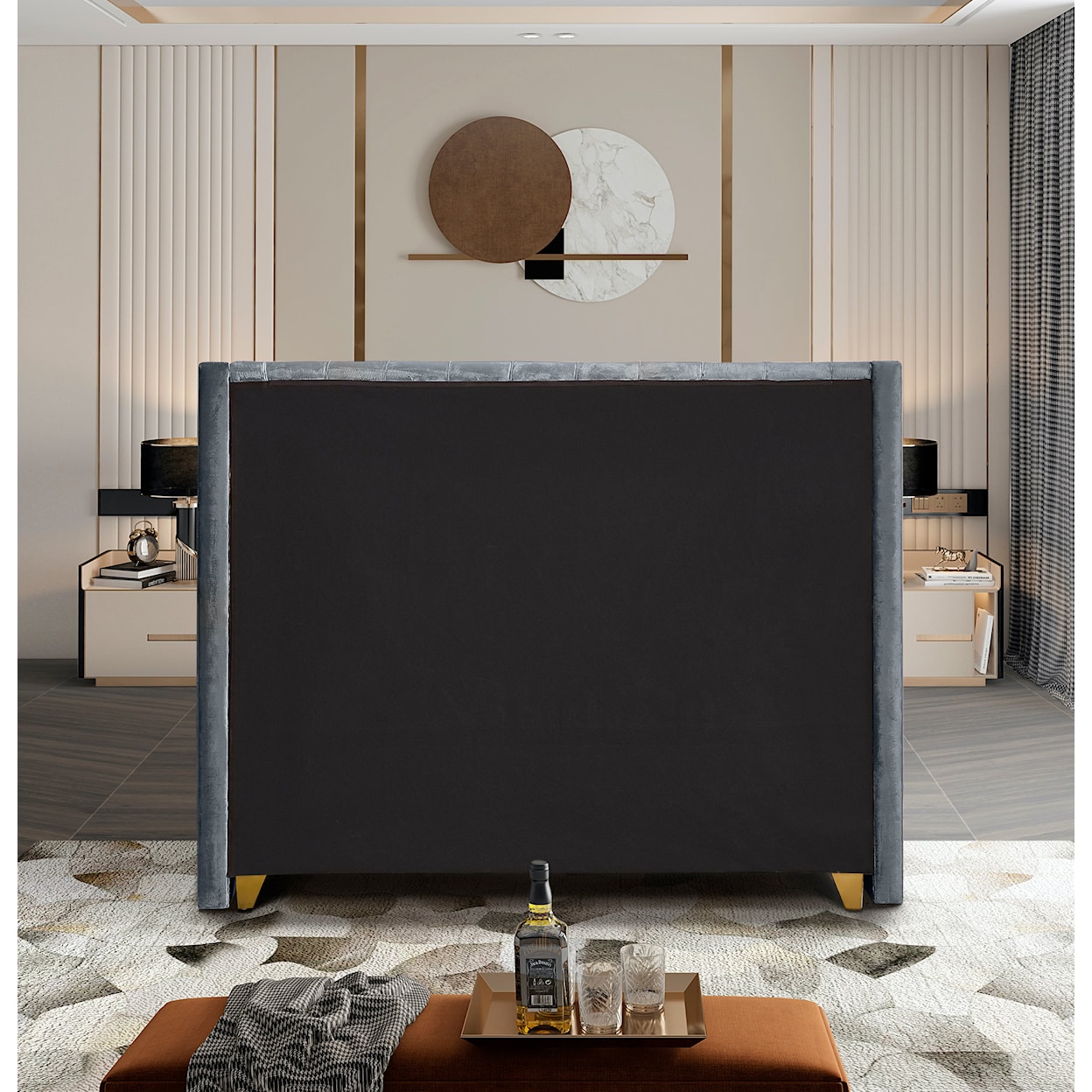 Meridian Furniture Barolo Upholstered Grey Velvet Full Bed