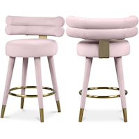Contemporary Upholstered Pink Velvet Counter Stool