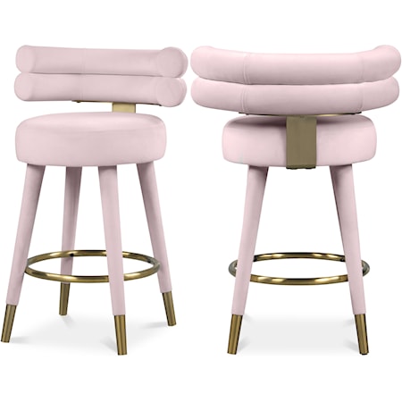 Upholstered Pink Velvet Counter Stool